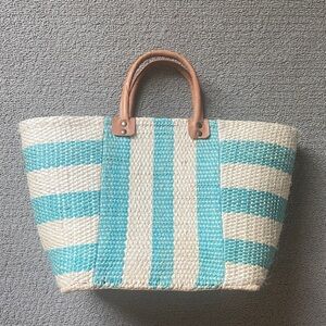 Elegant Blue and Cream Striped Tote Bag